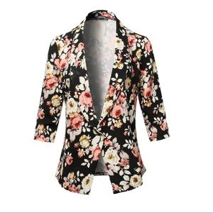 Black Floral One Button Cardigan